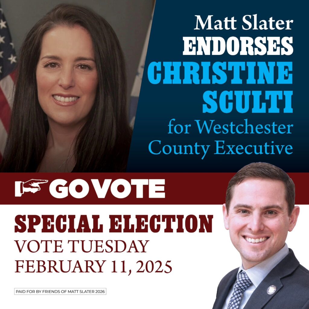 Assemblyman Matt Slater endorses Christine Sculti for Westchester County Executive