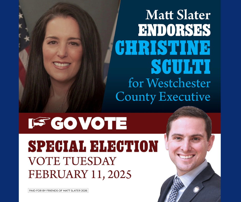 Assemblyman Matt Slater endorses Christine Sculti for Westchester County Executive